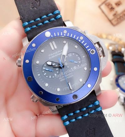 2019 New Panerai Submersible Chrono Guillaume Nery Edition Watch SS Blue Bezel